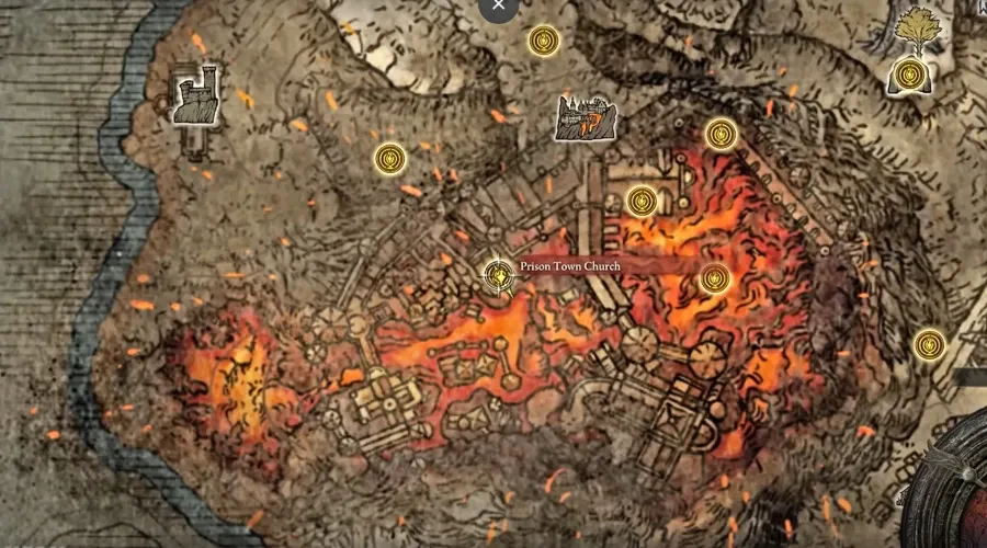Prince Town Church location in Elden Ring map