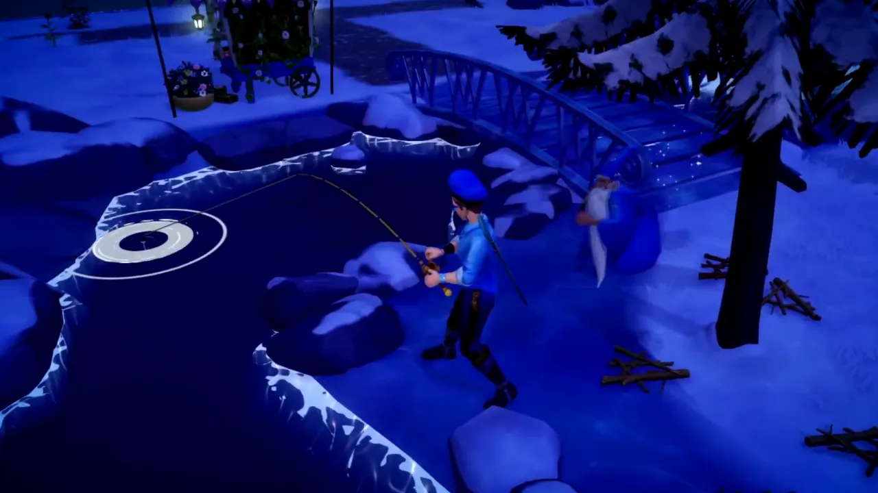 Catching Salmon in Dreamlight Valley by fishing.