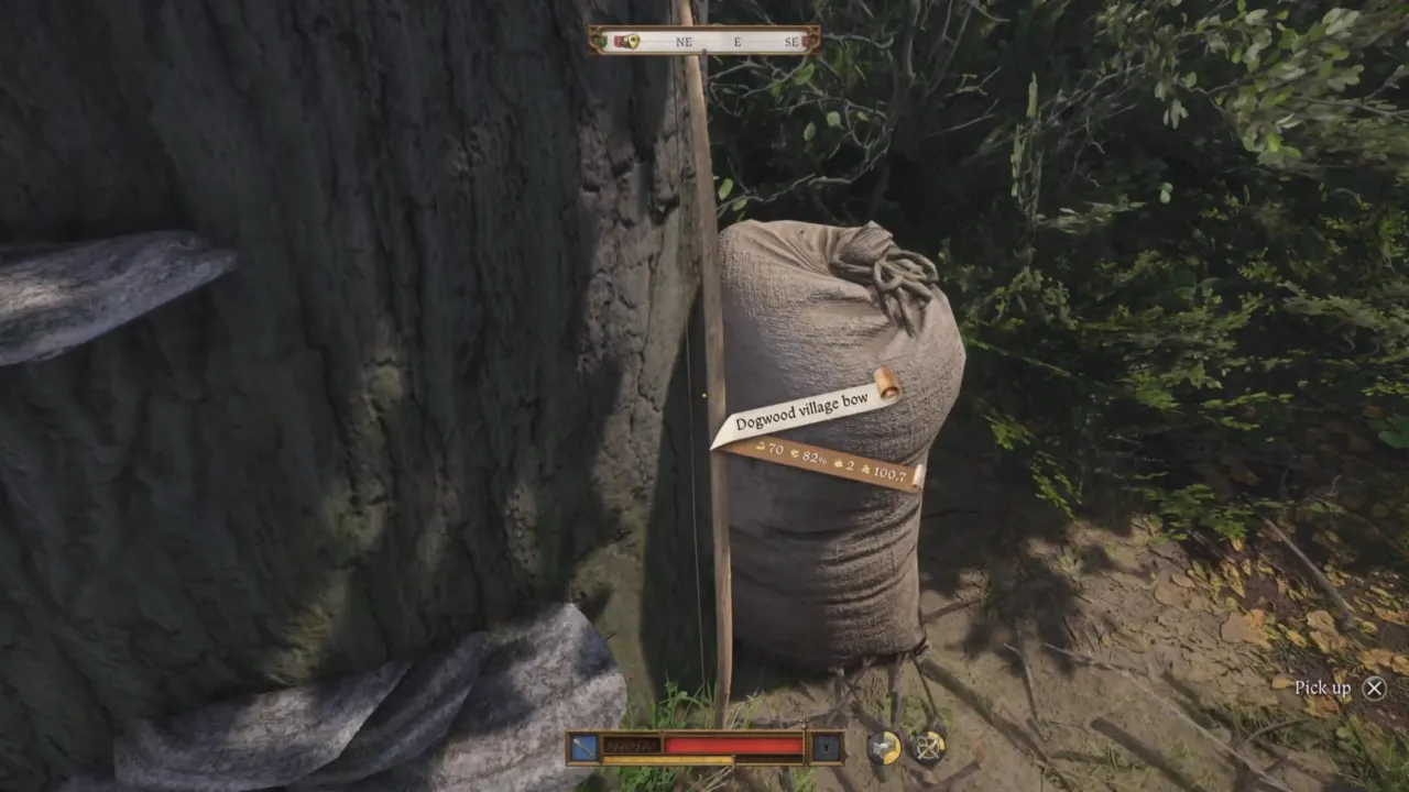 Dogwood Village Bow placed near sack in Kingdom Come Deliverance 2