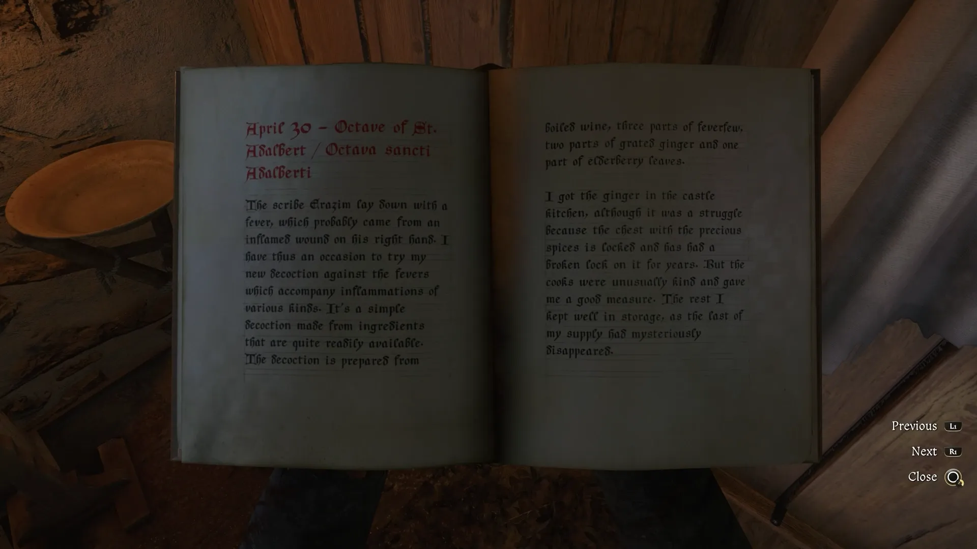 Fever Tonic recipe opened in Physician’s Journal in Kingdom Come Deliverance 2