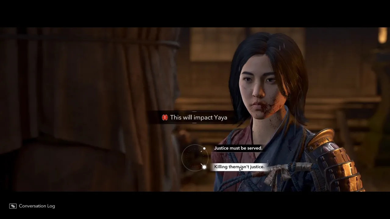 Naeo making a choice siding with Yaya in Assassin’s Creed Shadows