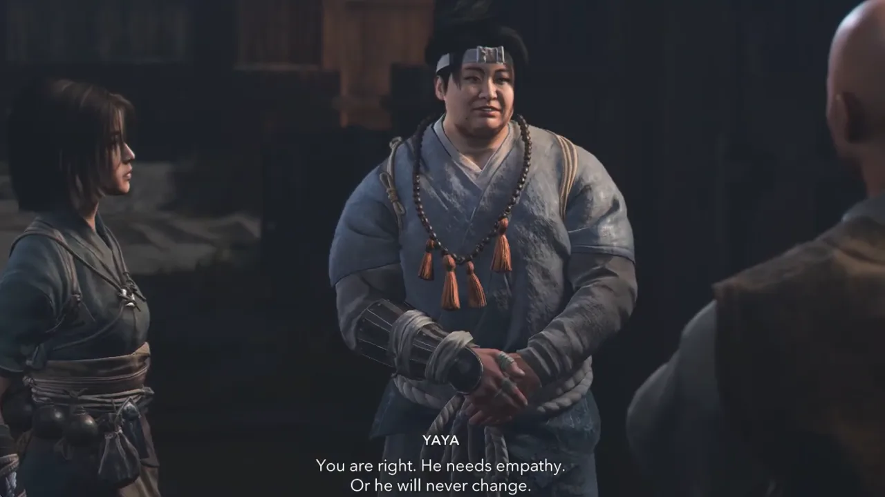 Yaya talking after decision to forgive the Shrine Raiders in Assassin's Creed Shadows