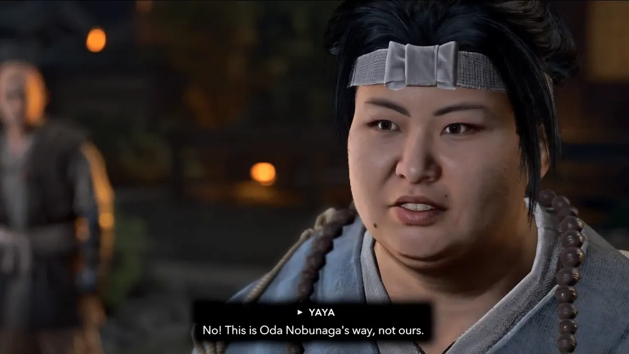 Yaya talking about forgiveness in AC Shadows