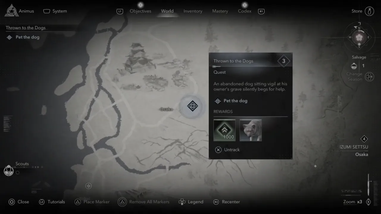 AC Shadows Thrown to the Dogs Quest Map Location