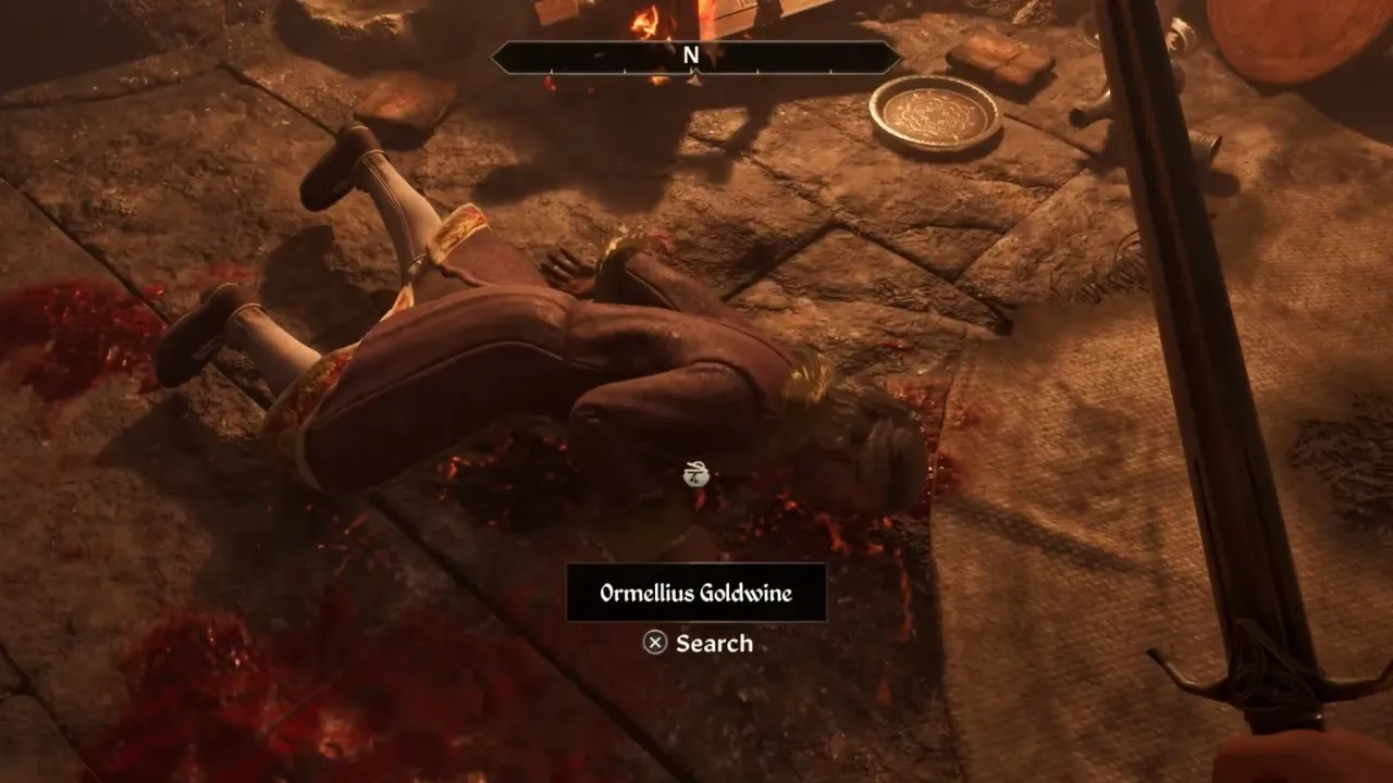 Looting Count Ormellius Goldwine’s corpse in Great Hall in Oblivion Remastered