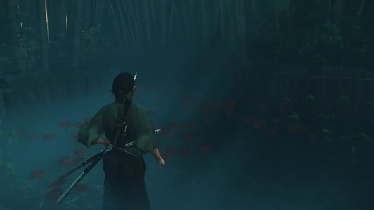 Atsu walking red flowers path to reach Maze Key - Ghost of Yotei The Spider Lilly General