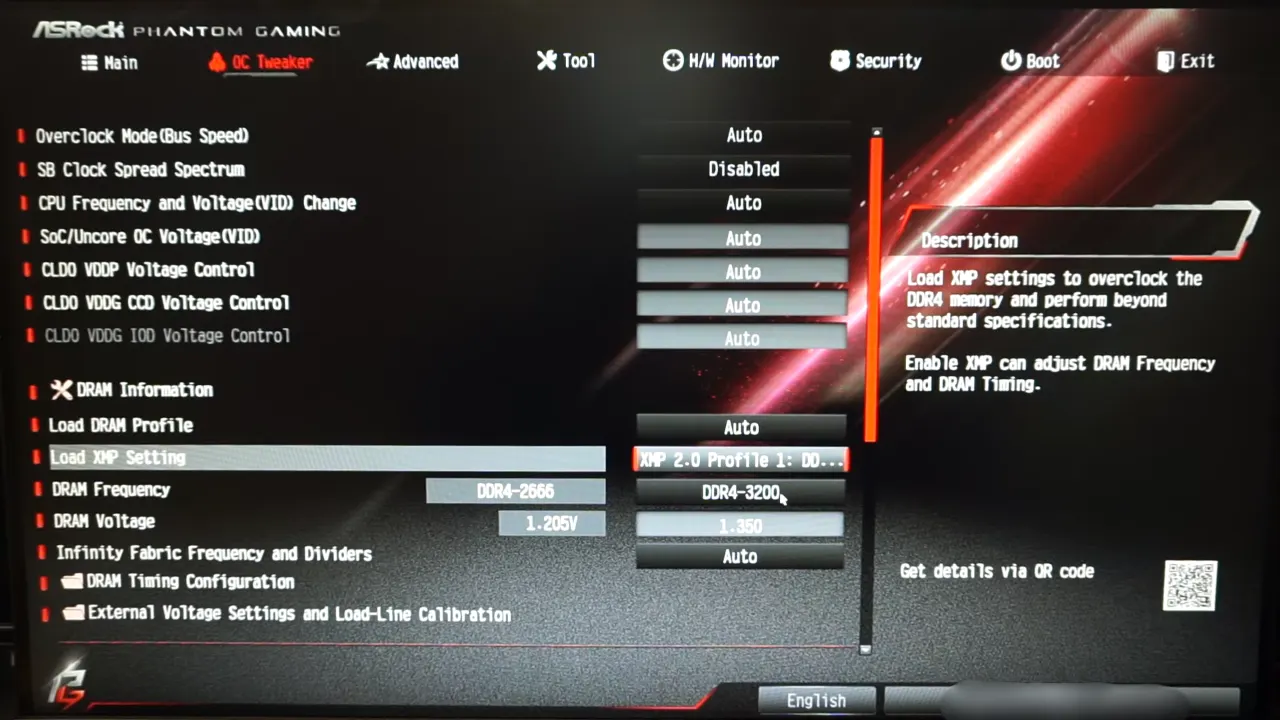 Enable XMP profile in bios