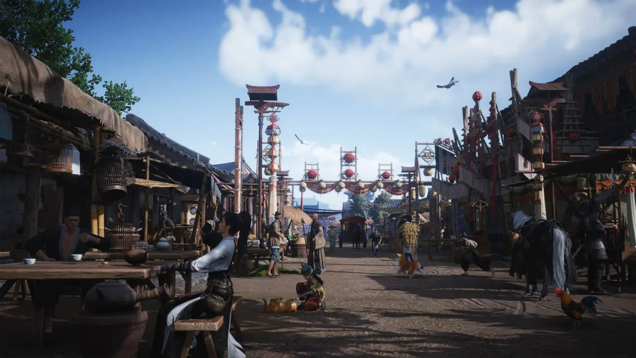 A bustling market scene in Where Winds Meet