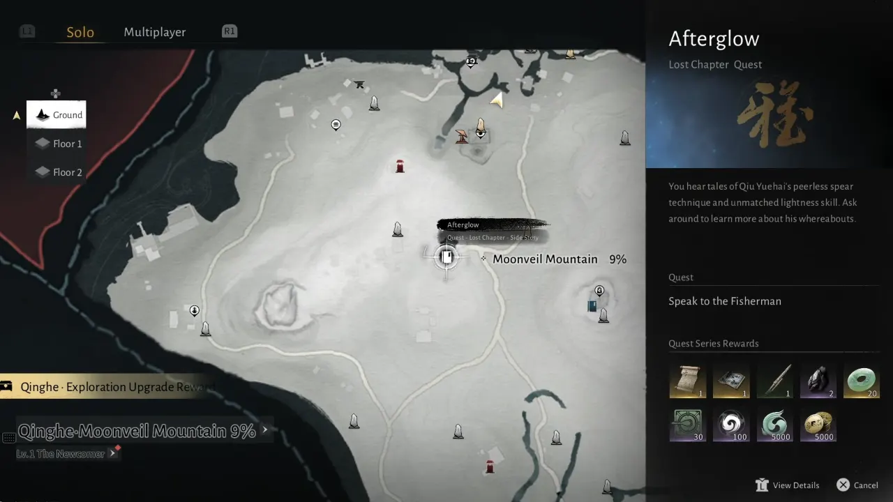 WWM - Qinghe map showing Afterglow quest location.