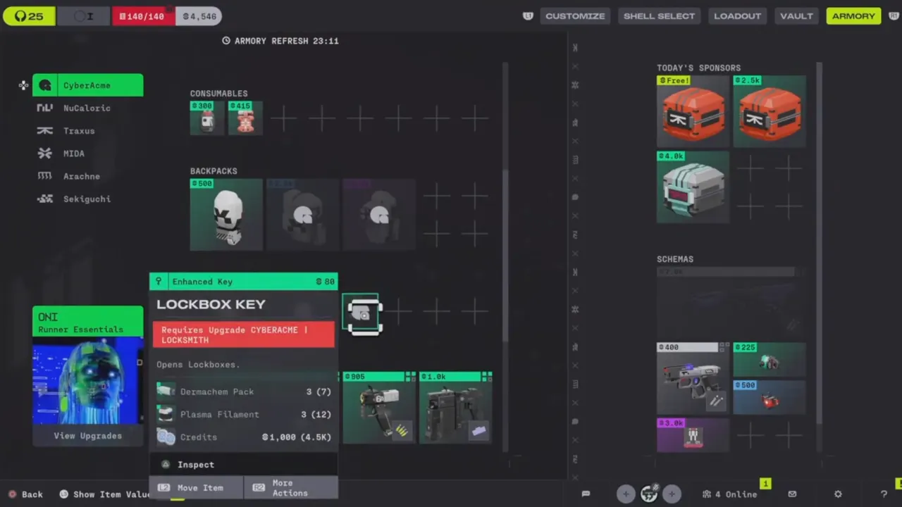 Marathon - the Lockbox Key shown in the CyAc shop menu.